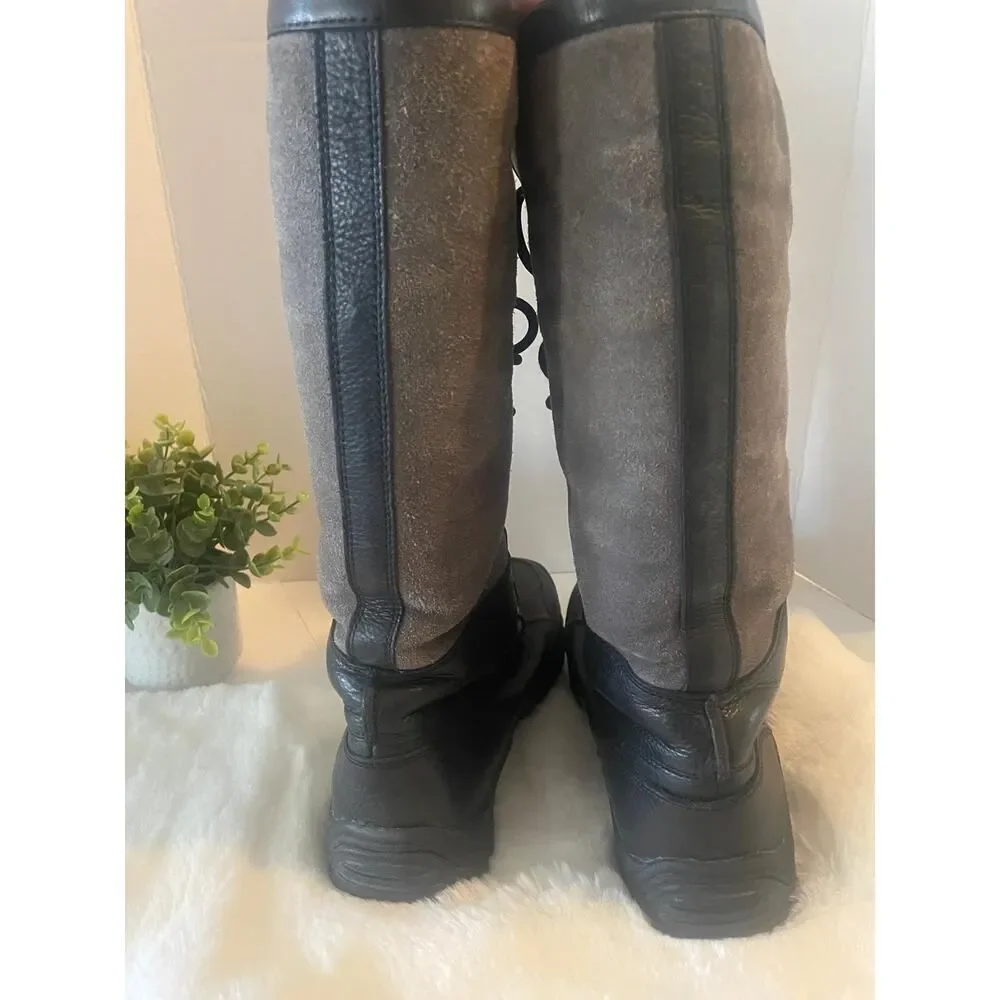 UGG Adirondack III Tall Boots Size 7 Black Grey Suede Leather Waterproof